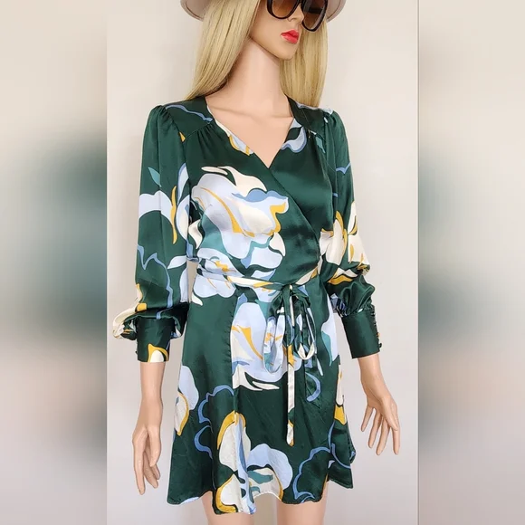 Reformation | Dresses | Reformation Chrisley Silk Forest Green Floral Wrap  Mini Dress Medium | Poshmark